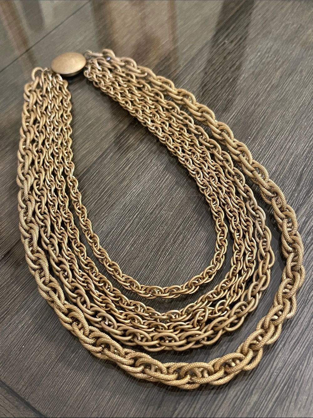 Vintage Multi-Stand Textured Gold-tone Chain Necklace